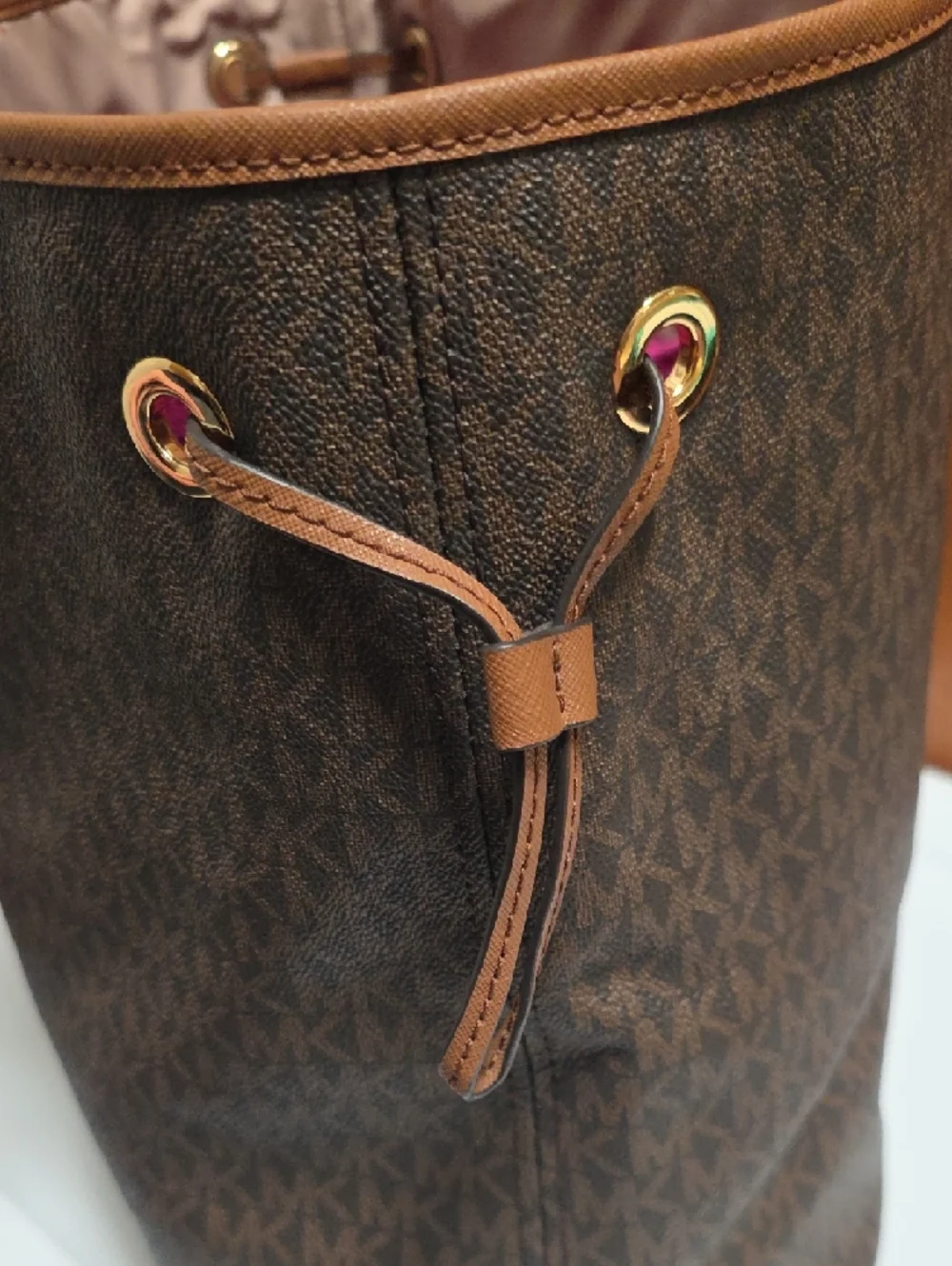 Michael Kors Brown Jet SetTote with Tan Trim and Gold Hardware